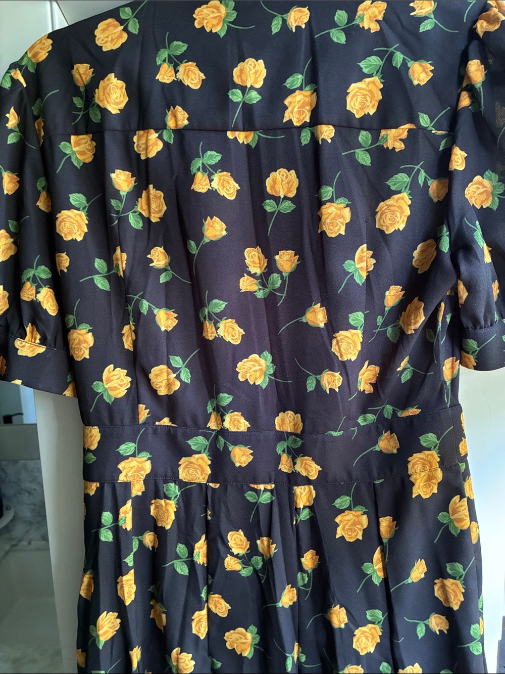 Michael Kors Collection Black Floral Tie-Neck Midi Dress with Yellow Roses - Picture 7 of 9